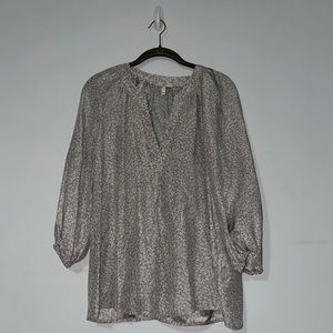 joie peterson grey & white floral silk long sleeve